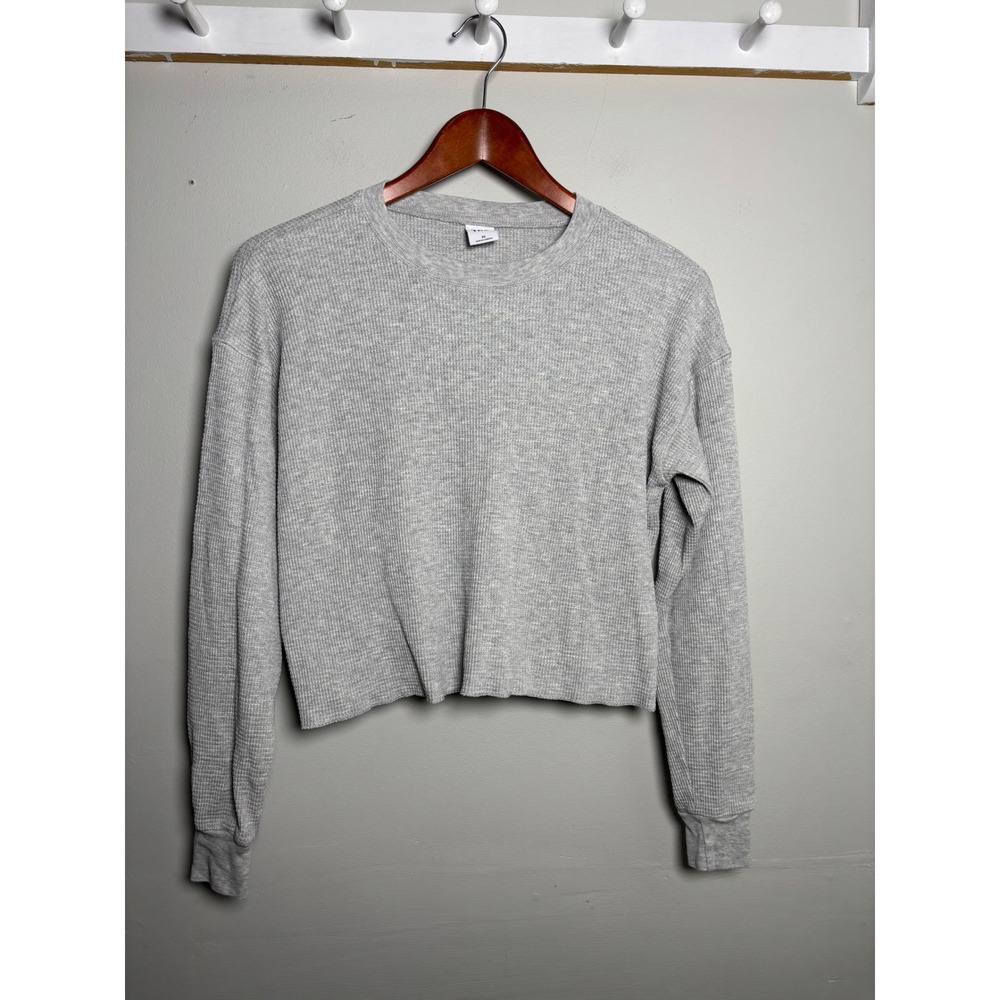 Tna Aritzia Gray Waffle Knit Cropped Thermal Top Womens XS Long Sleeve